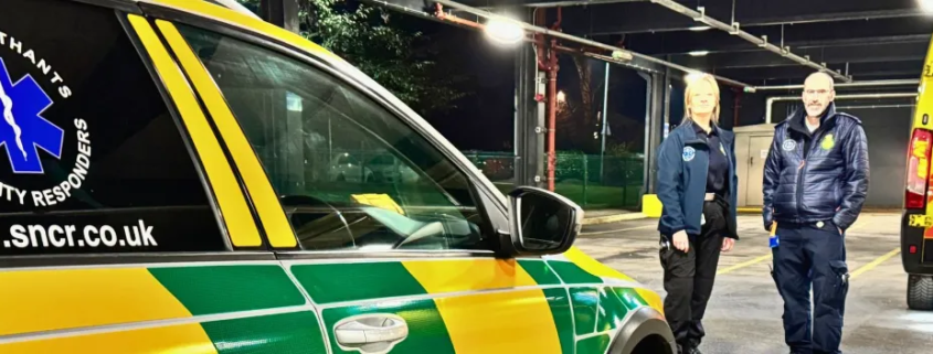 Two community responders return to their response vehicle. The Big Give is supporting their work